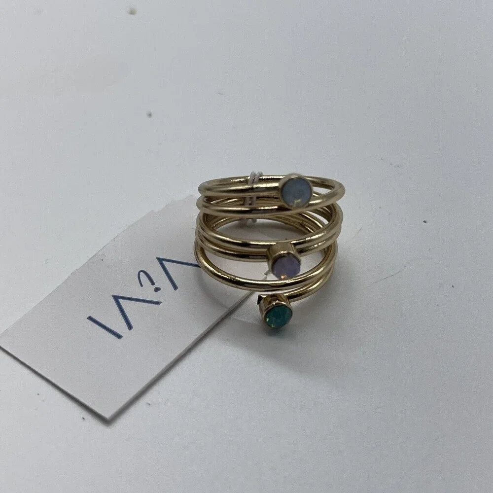 ViVl Set of 3 Mixed Ring Bundle Lot Gold Silver Crystal New With Tags Sz 7